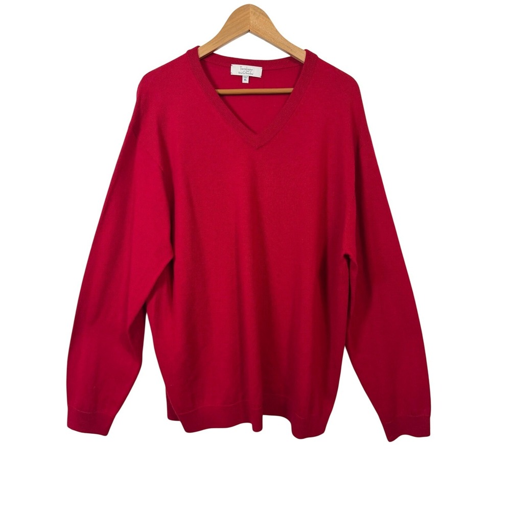 Turnbury V-Neck Sweater Mens XL Red Extra Fine Merino Wool Solid Pullover